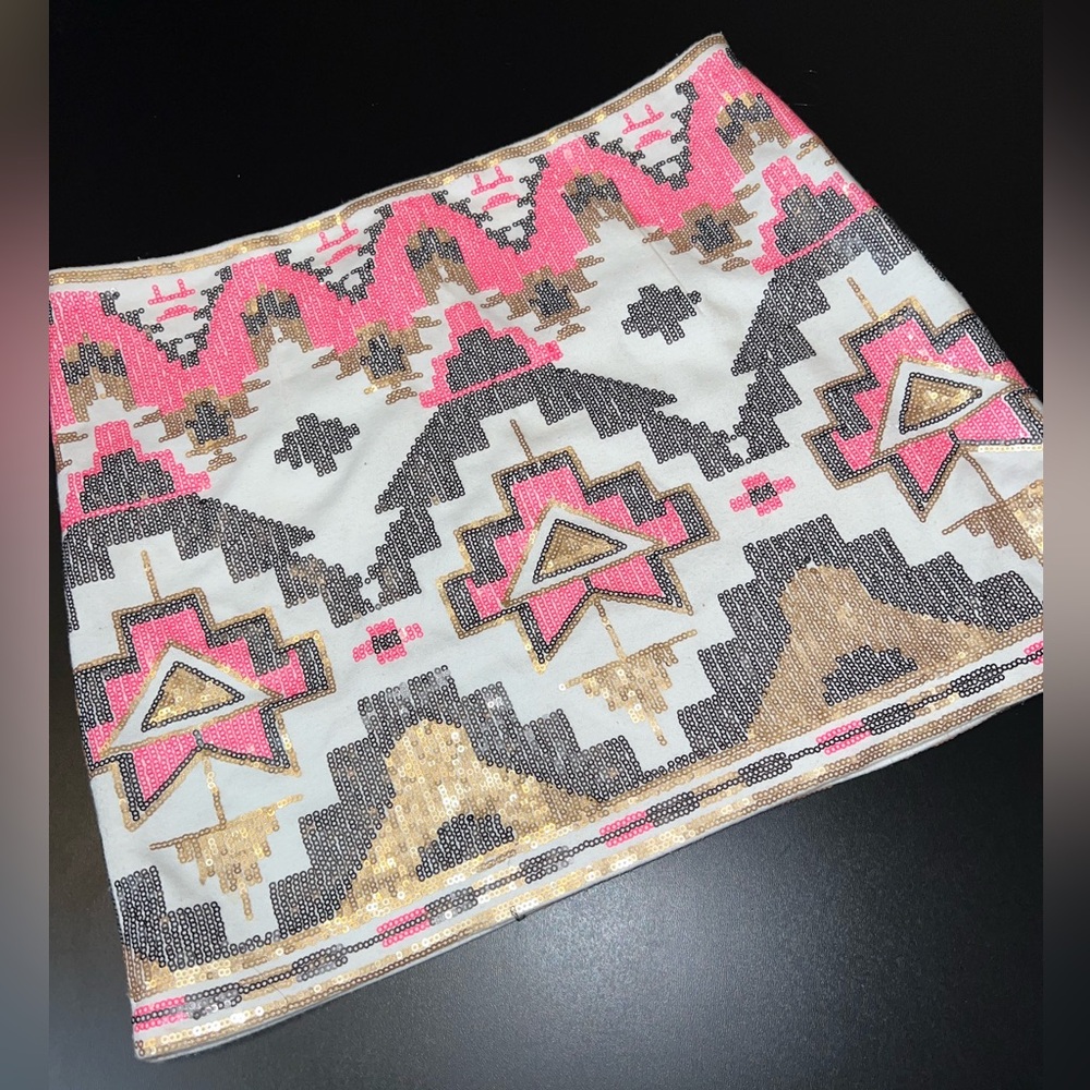Fate Sequined Tribal Chevron Pattern Mini Skirt S… - image 1